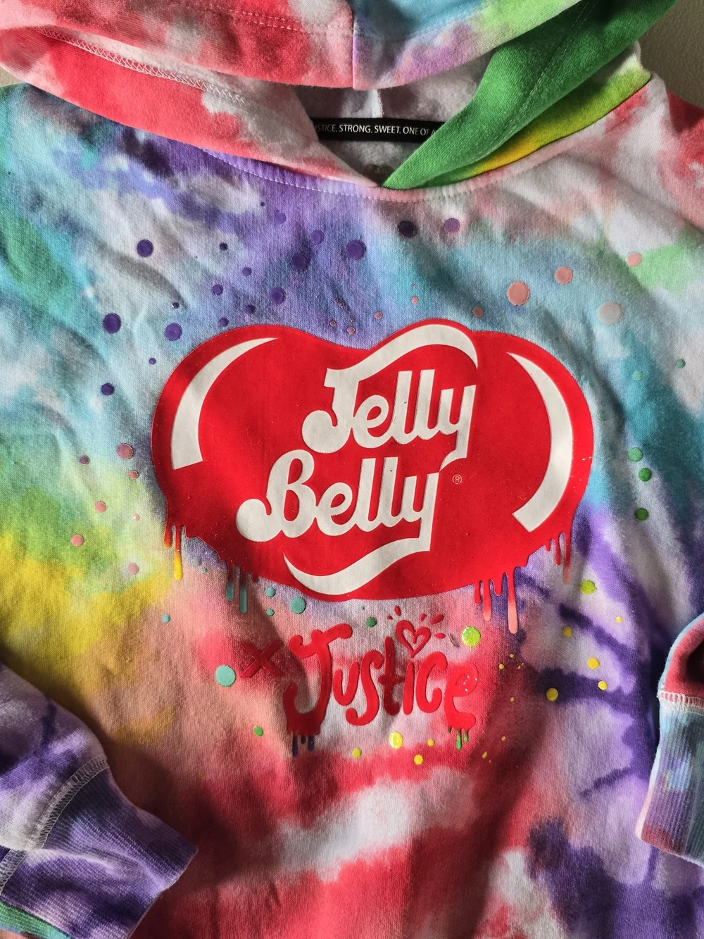 Justice Rainbow Tie-Dye Jelly Belly Hoodie Girls Large 12 14 Back To School